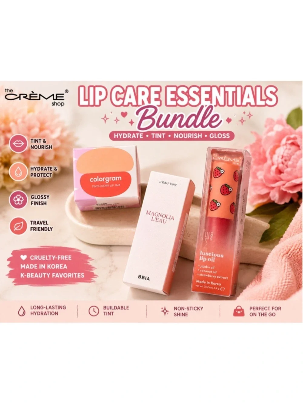 K-Beauty Lip Care Bundle BBIA Colorgram Crème Shop Lip Oil NWT